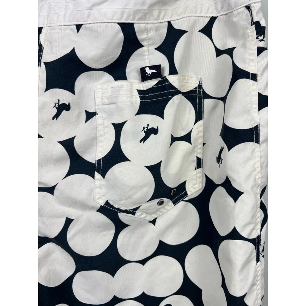 Modern Amusement Board Shorts Mens XL White Navy Reversible Polka Dot Bird